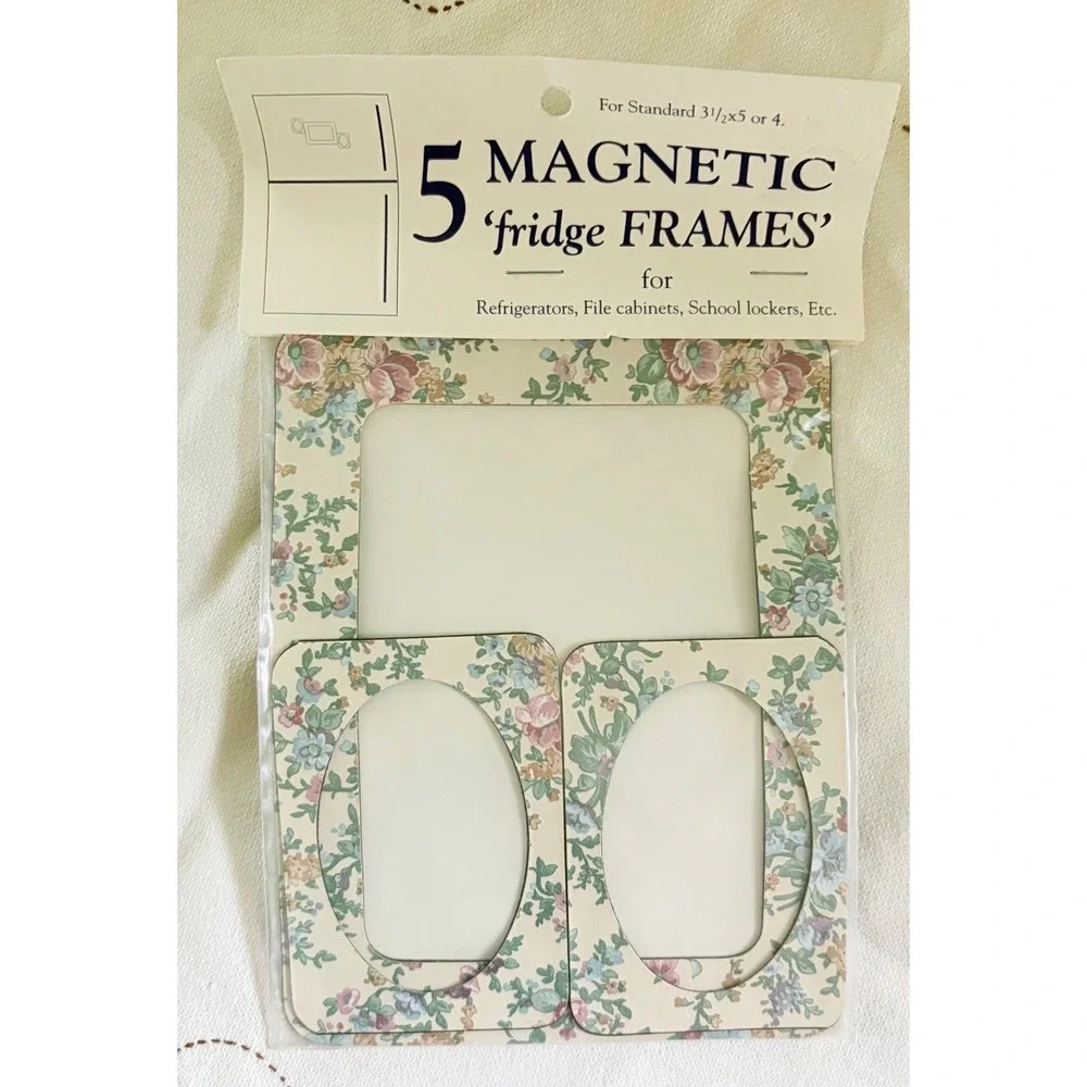 Vintage 1992 Magnetic Imaginations Floral Fridge Photo Frames 5 Piece Set NIP